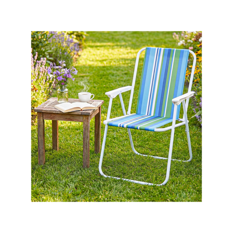 Folding Beach Chair With Arm Rest - Blue /Green