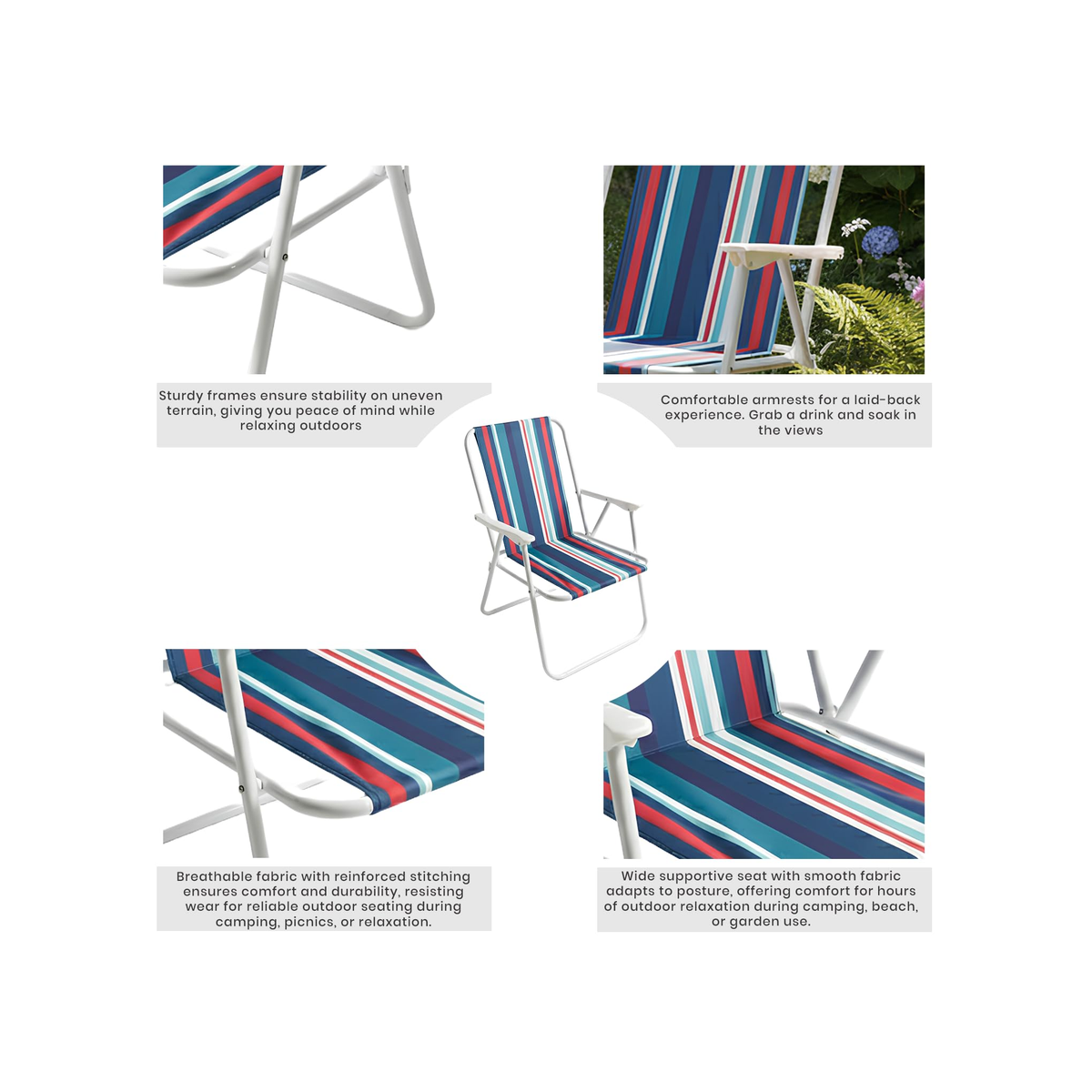 Folding Beach Chair With Arm Rest - Red/Blue