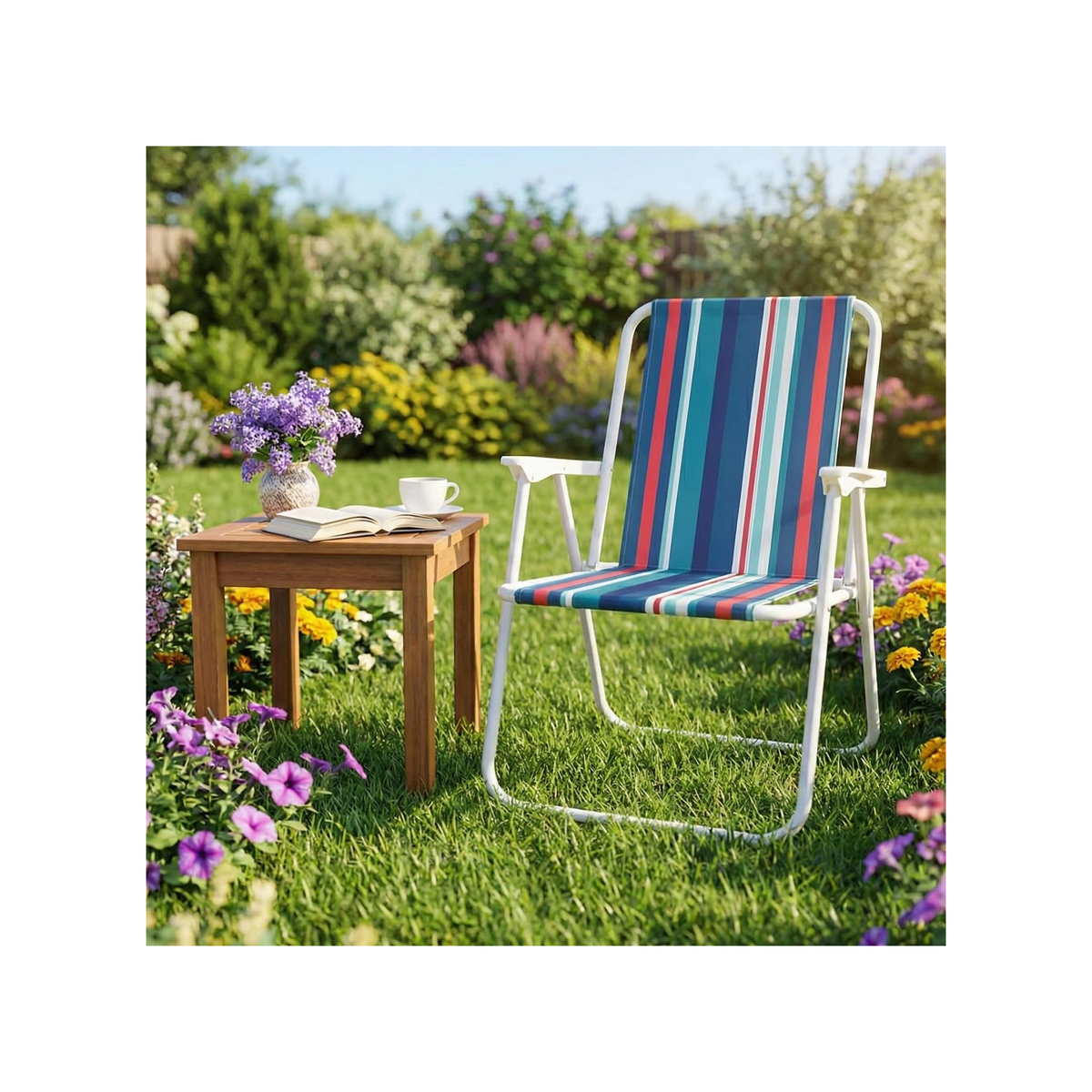 Folding Beach Chair With Arm Rest - Red/Blue