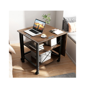 Folding Dining Table With Moveable Wheels and Storage Layer for Kitchen