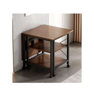 Folding Dining Table With Moveable Wheels and Storage Layer for Kitchen