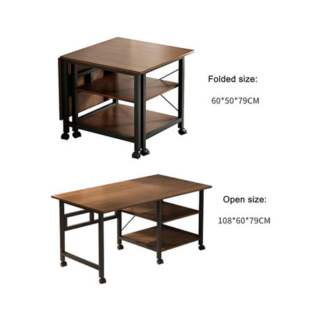 Folding Dining Table With Moveable Wheels and Storage Layer for Kitchen