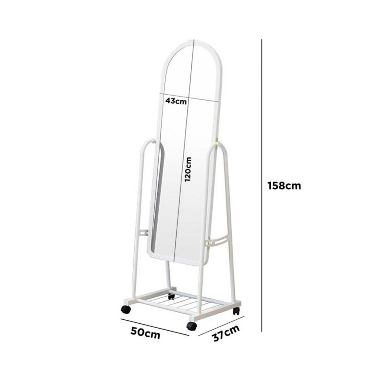 Full Length Free Standing Mirror with Wheels and Storage Shelf - Pink