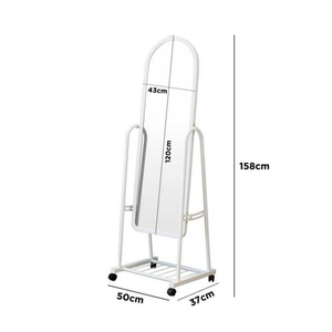 Full Length Free Standing Mirror with Wheels and Storage Shelf - Pink