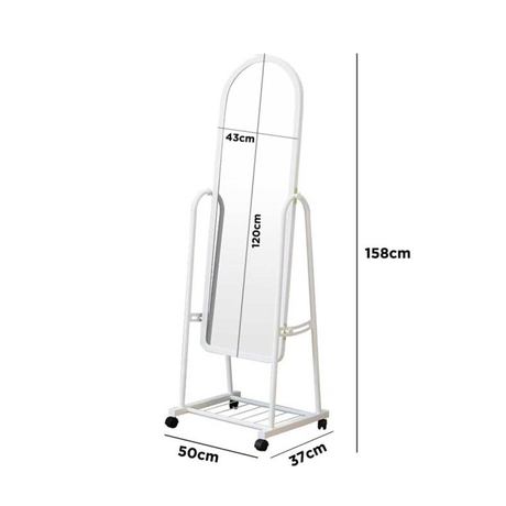 Full Length Free Standing Mirror with Wheels and Storage Shelf - Pink
