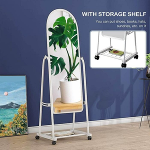Full Length Free Standing Mirror with Wheels and Storage Shelf - Pink