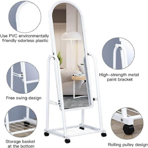 Full Length Free Standing Mirror with Wheels and Storage Shelf - Pink
