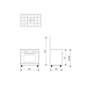 GLEMGAS 5 Burners 80x60cm Gas Cooker - Zayoom