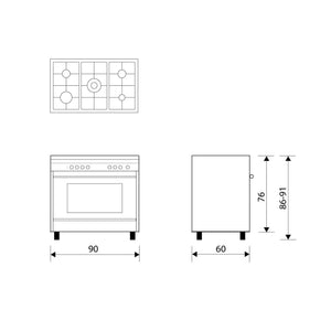 GLEMGAS 5 Burners 90x60cm Max Safety Gas Cooker - Zayoom