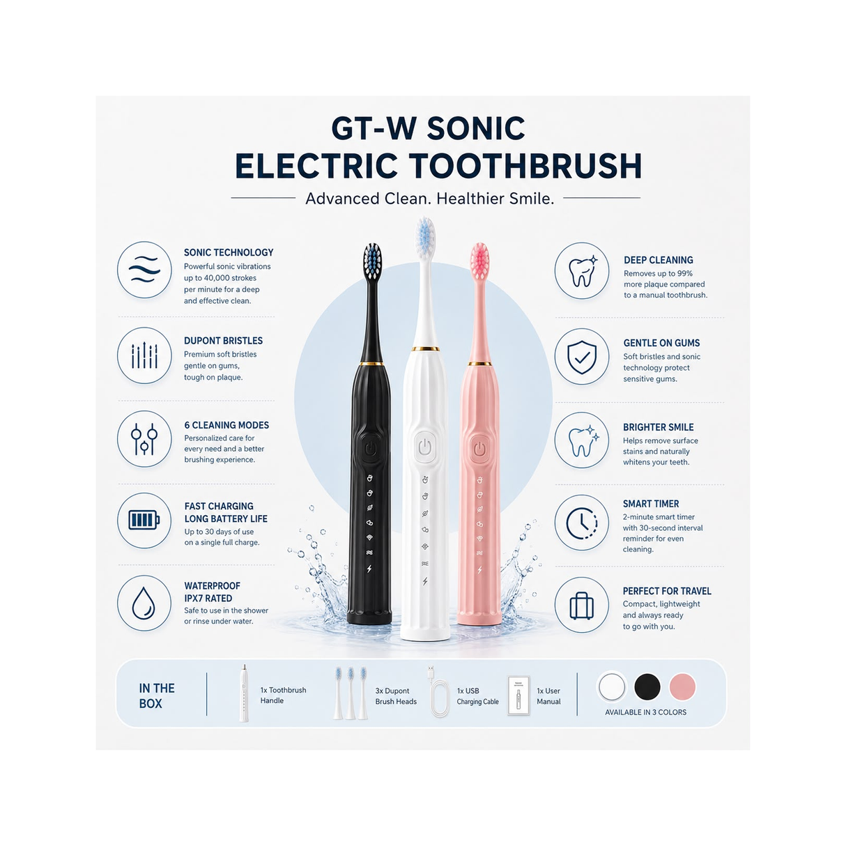 GT-W Sonic Electric Toothbrush - Assorted Color