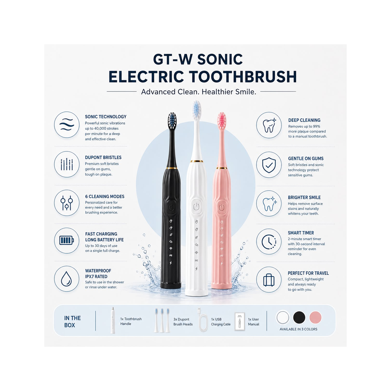 GT-W Sonic Electric Toothbrush - Assorted Color