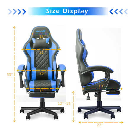 Gamax 1-LT001L Gaming Chair With Linkage Function Armrest & Retactable Footrest - Blue