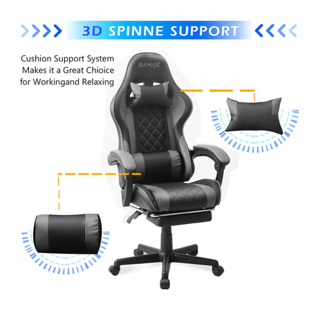 Gamax 1-LT001L Gaming Chair With Linkage Function Armrest & Retactable Footrest - Grey