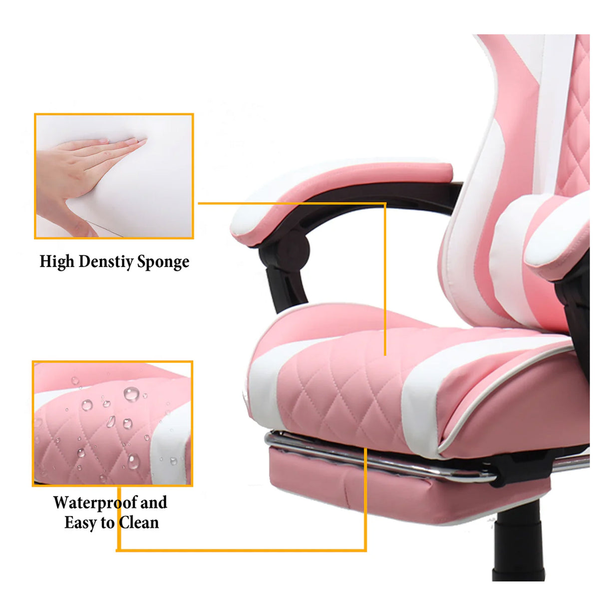 Gamax 1-LT001L Gaming Chair With Linkage Function Armrest & Retactable Footrest - Pink