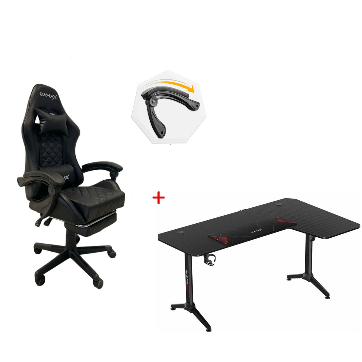Gamax HY-R L-Shaped Gaming Desk - Right Side and Gamax 1-LT001L Gaming Chair