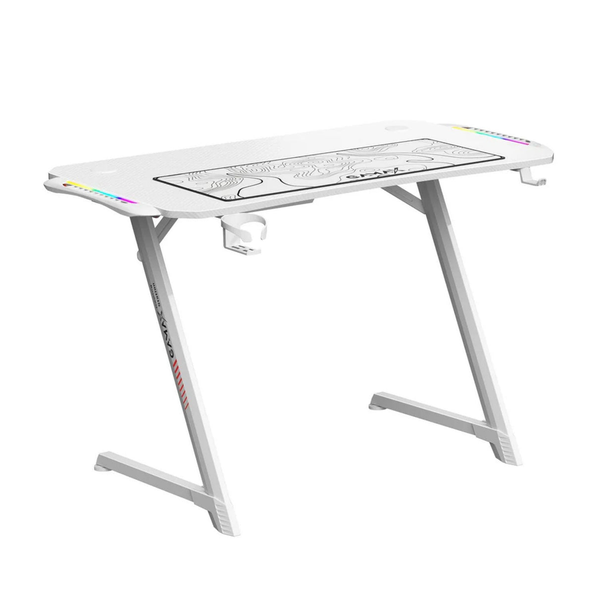 جاماكس تي دي-03 مكتب ألعاب من ألياف الكربون مع إضاءة ار جي بي وباد ماوس (100×60×75 سم) – أبيض