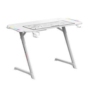 جاماكس تي دي-03 مكتب ألعاب من ألياف الكربون مع إضاءة ار جي بي وباد ماوس (100×60×75 سم) – أبيض