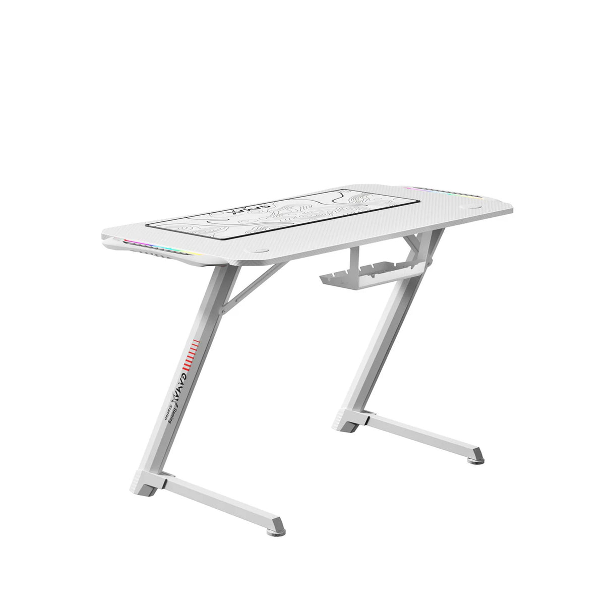 جاماكس تي دي-03 مكتب ألعاب من ألياف الكربون مع إضاءة ار جي بي وباد ماوس (100×60×75 سم) – أبيض