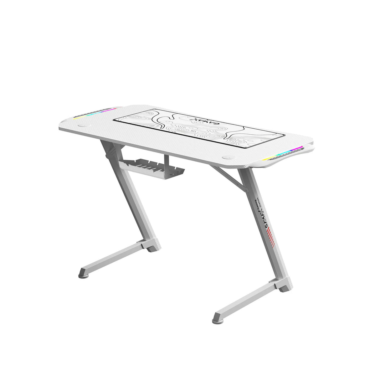 جاماكس تي دي-03 مكتب ألعاب من ألياف الكربون مع إضاءة ار جي بي وباد ماوس (100×60×75 سم) – أبيض