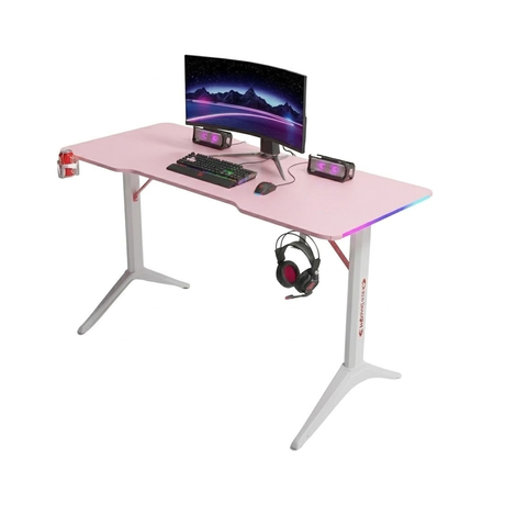 جاماكس D2208P طاولة ألعاب آر جي بي بتصميم ألياف الكربون مقاس 120×60×74 سم مع ماوس باد – وردي وأبيض