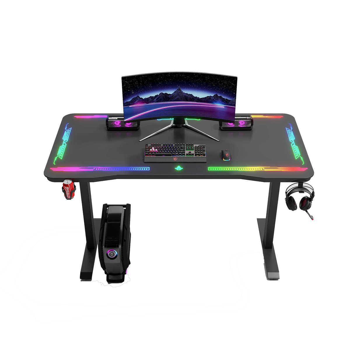 جاماكس P206 طاولة ألعاب بسطح زجاج مقسّى مقاس 120×60×74 سم مع ماوس باد وإضاءة آر جي بي كاملة – أسود