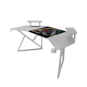 جاماكس D2204W طاولة ألعاب منحنية بتصميم ألياف الكربون مقاس 180×70×74 سم مع رفوف متعددة المستويات وماوس باد – أبيض