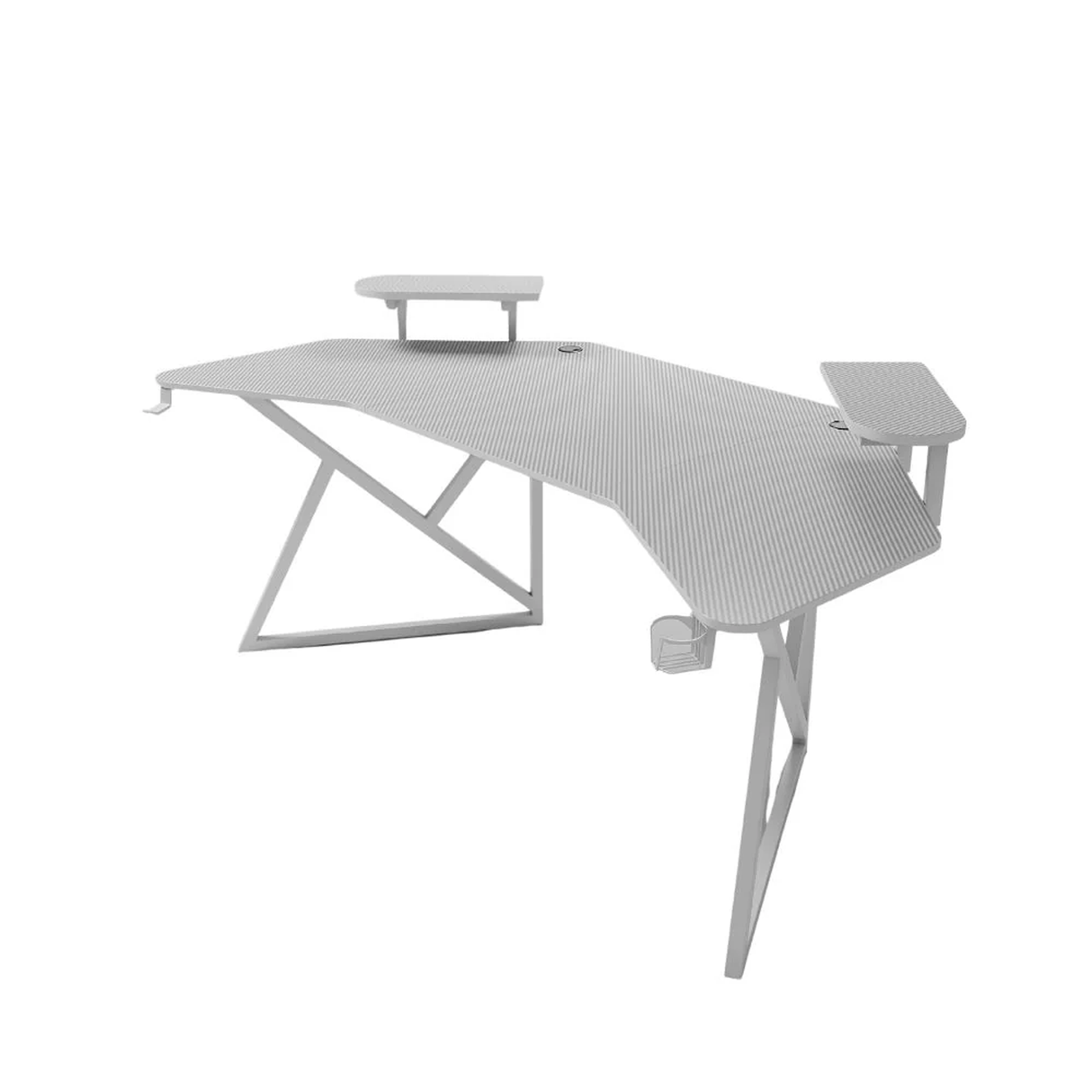 جاماكس D2204W طاولة ألعاب منحنية بتصميم ألياف الكربون مقاس 180×70×74 سم مع رفوف متعددة المستويات وماوس باد – أبيض