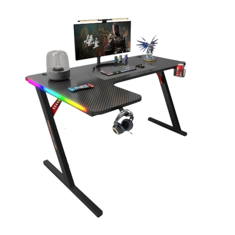 جاماكس P201-LB طاولة ألعاب آر جي بي بتصميم ألياف الكربون مقاس 140×100×74 سم مع ماوس باد (شكل L – يسار) – أسود