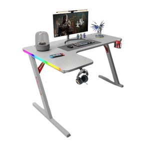 جاماكس P201-LW طاولة ألعاب آر جي بي بتصميم ألياف الكربون مقاس 140×100×74 سم مع ماوس باد (شكل L – يسار) – أبيض