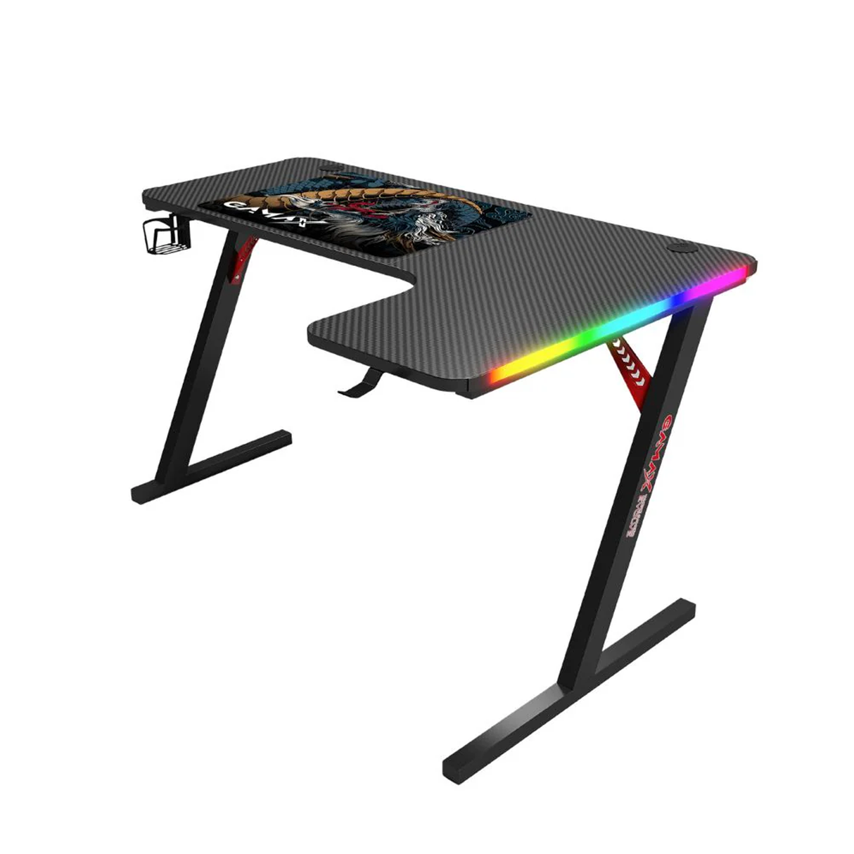 جاماكس P201-RB طاولة ألعاب آر جي بي بتصميم ألياف الكربون مقاس 140×100×74 سم مع ماوس باد (شكل L – يمين) – أسود
