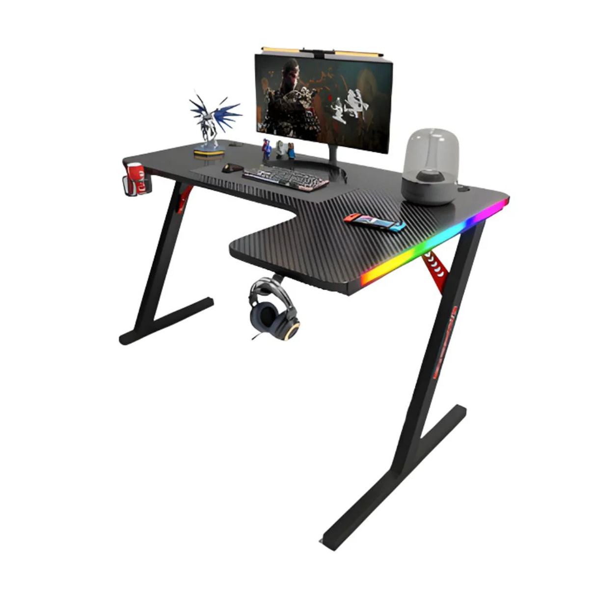 جاماكس P201-RB طاولة ألعاب آر جي بي بتصميم ألياف الكربون مقاس 140×100×74 سم مع ماوس باد (شكل L – يمين) – أسود