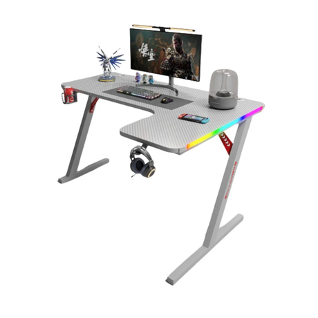 جاماكس P201-RW طاولة ألعاب آر جي بي بتصميم ألياف الكربون مقاس 140×100×74 سم مع ماوس باد (شكل L – يمين) – أبيض