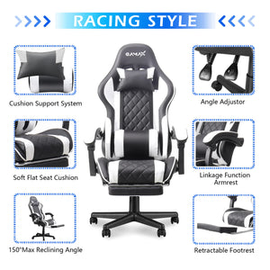 Gamax Gaming Chair with Linkage Function Armrest & Retactable Footrest - White