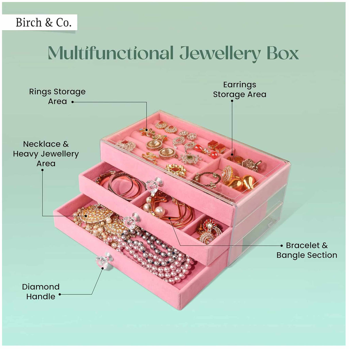 Jewellery Box - 3 Layer - Pink