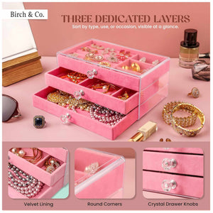 Jewellery Box - 3 Layer - Pink