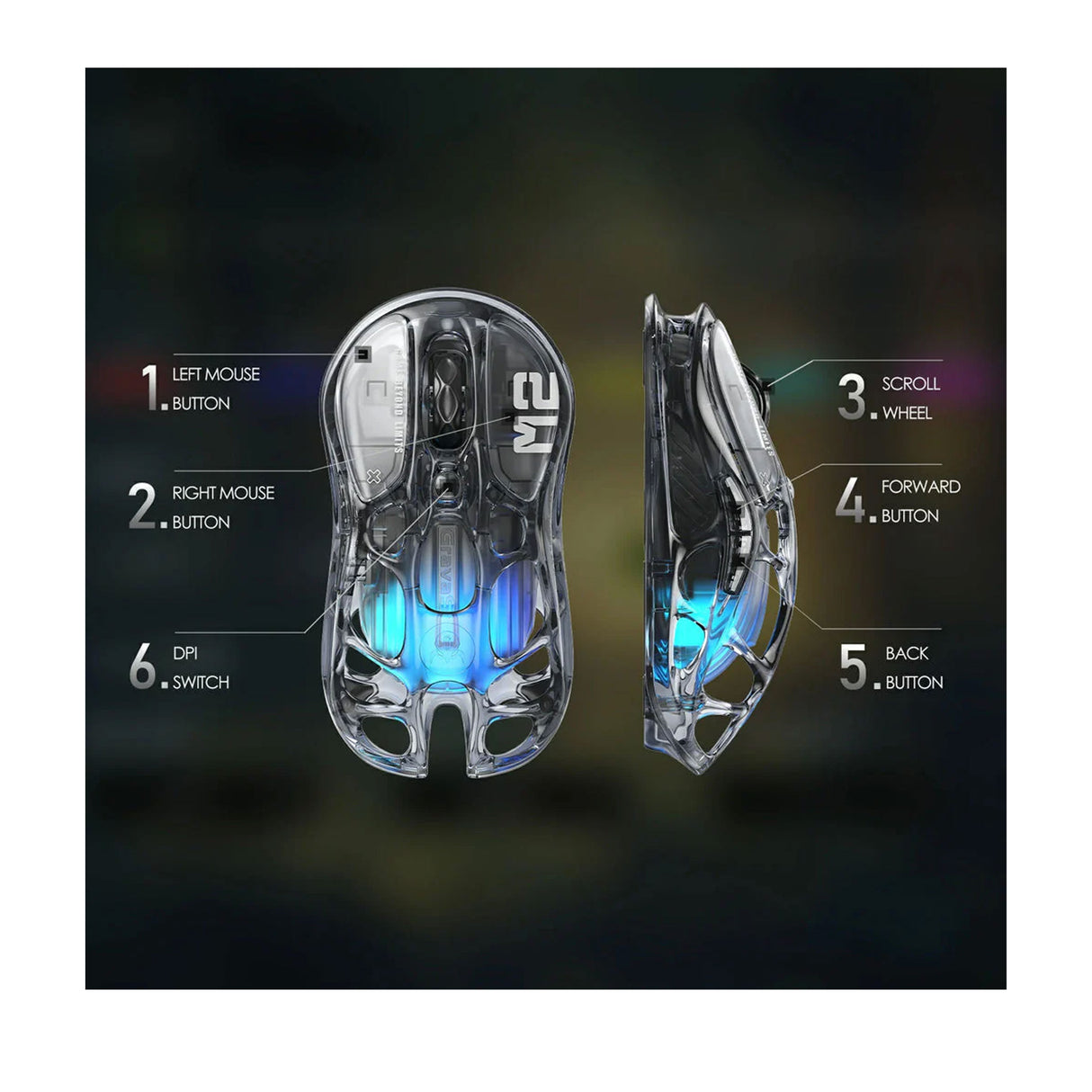 جرافاستار ميركوري ام 2 ماوس الألعاب اللاسلكية – شفاف أسود