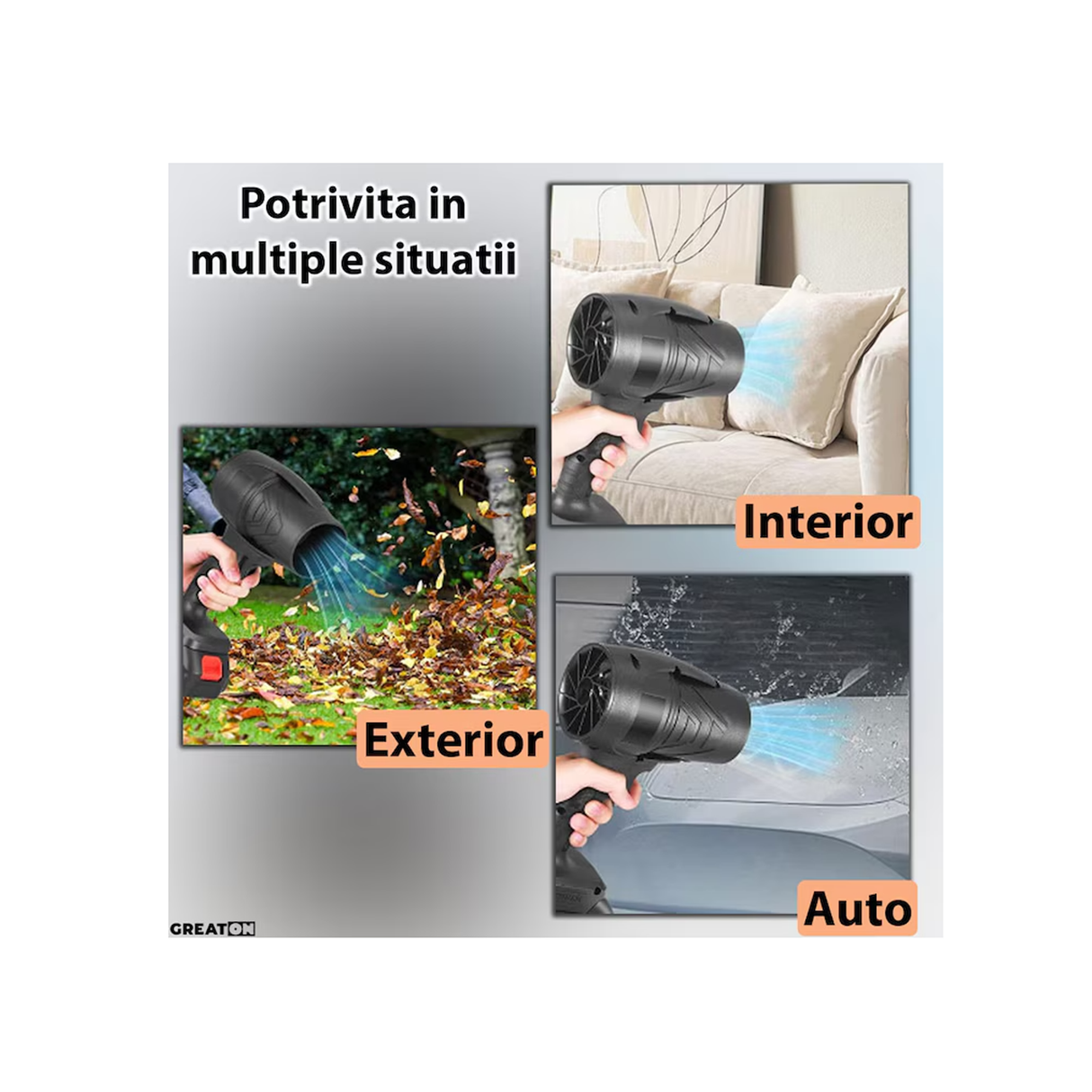 Greaton Portable Cordless Blower Dust Removal  Rechargeable Battery Included 3000 mAh - Black