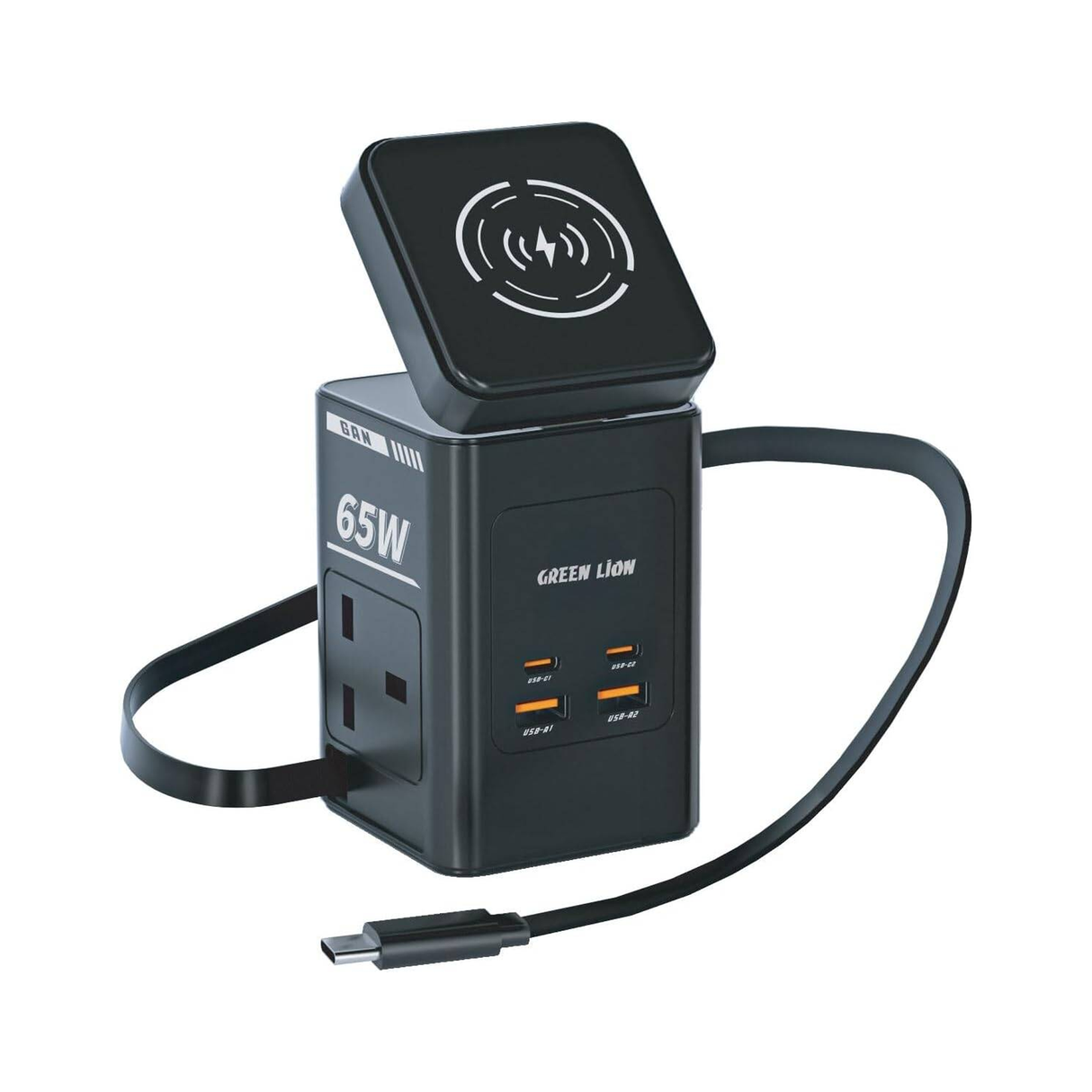 Green Lion 8-in-1 Power Station PD 65W GaN Travel Adapter - Black