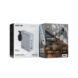 Green Lion GaN Premium UK Plug Wall Charger 100W - Gray