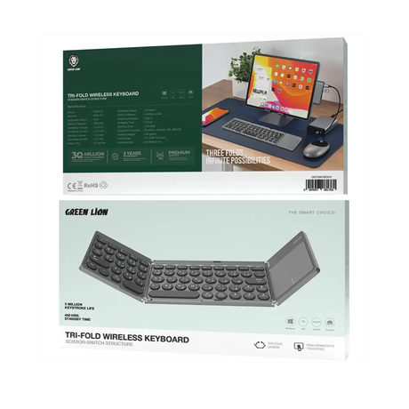 Green Lion Tri-Fold Wireless Keyboard Scissor Switch Structure - Gray