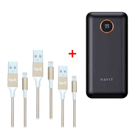 HAVIT Power Bank 20000mAh + USB to Lightning Cable - Gold - Pack of 3