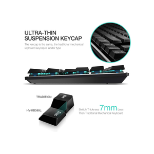Havit Mechanical Keyboard Backlit Wired Gaming Keyboard Extra-Thin & Light, Kailh Latest Low Profile Blue Switches, 87 Keys N-Key Rollover - Black - ASIS