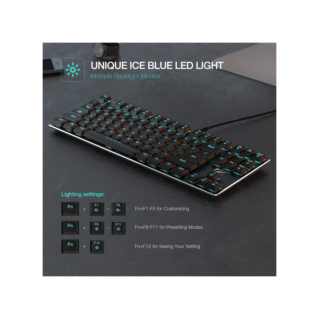 Havit Mechanical Keyboard Backlit Wired Gaming Keyboard Extra-Thin & Light, Kailh Latest Low Profile Blue Switches, 87 Keys N-Key Rollover - Black - ASIS