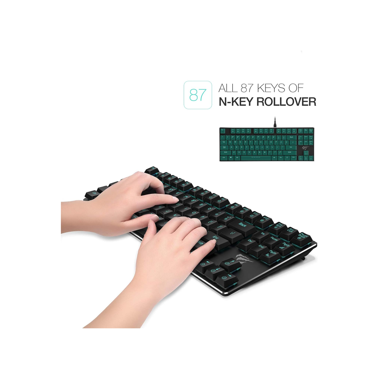 Havit Mechanical Keyboard Backlit Wired Gaming Keyboard Extra-Thin & Light, Kailh Latest Low Profile Blue Switches, 87 Keys N-Key Rollover - Black - ASIS