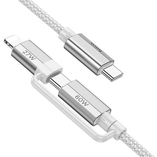 HOCO - U134 - Primero 2-in-1 - Charging Data Cable Type-C to Type-C/IP - 1.2M - Grey