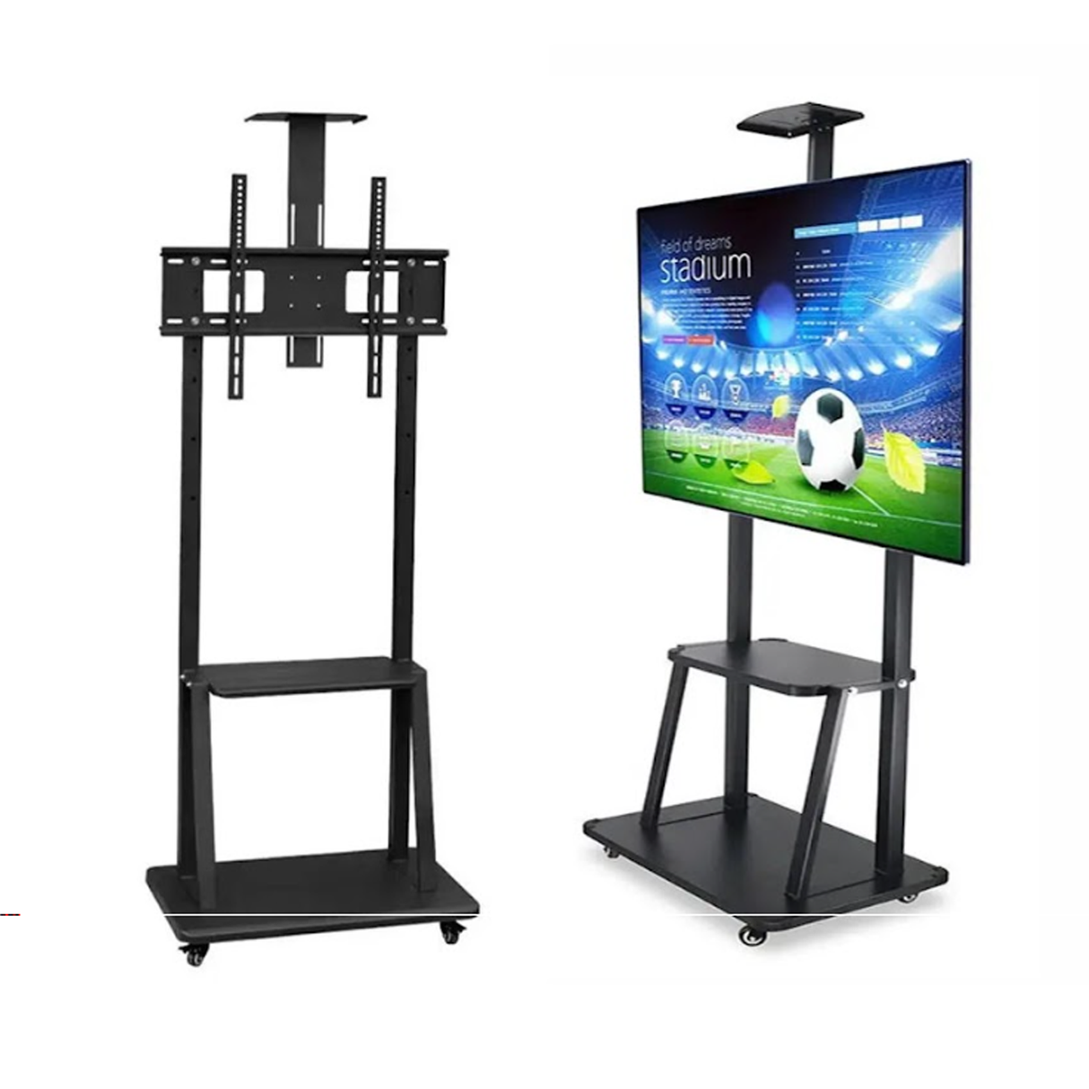 Heavy Duty Mobile Adjustable TV Stand with Wheels Rotatable for 30 to 75 Inch TVs with Media Shelf and AV Rack Universal Floor Mount Display Stand