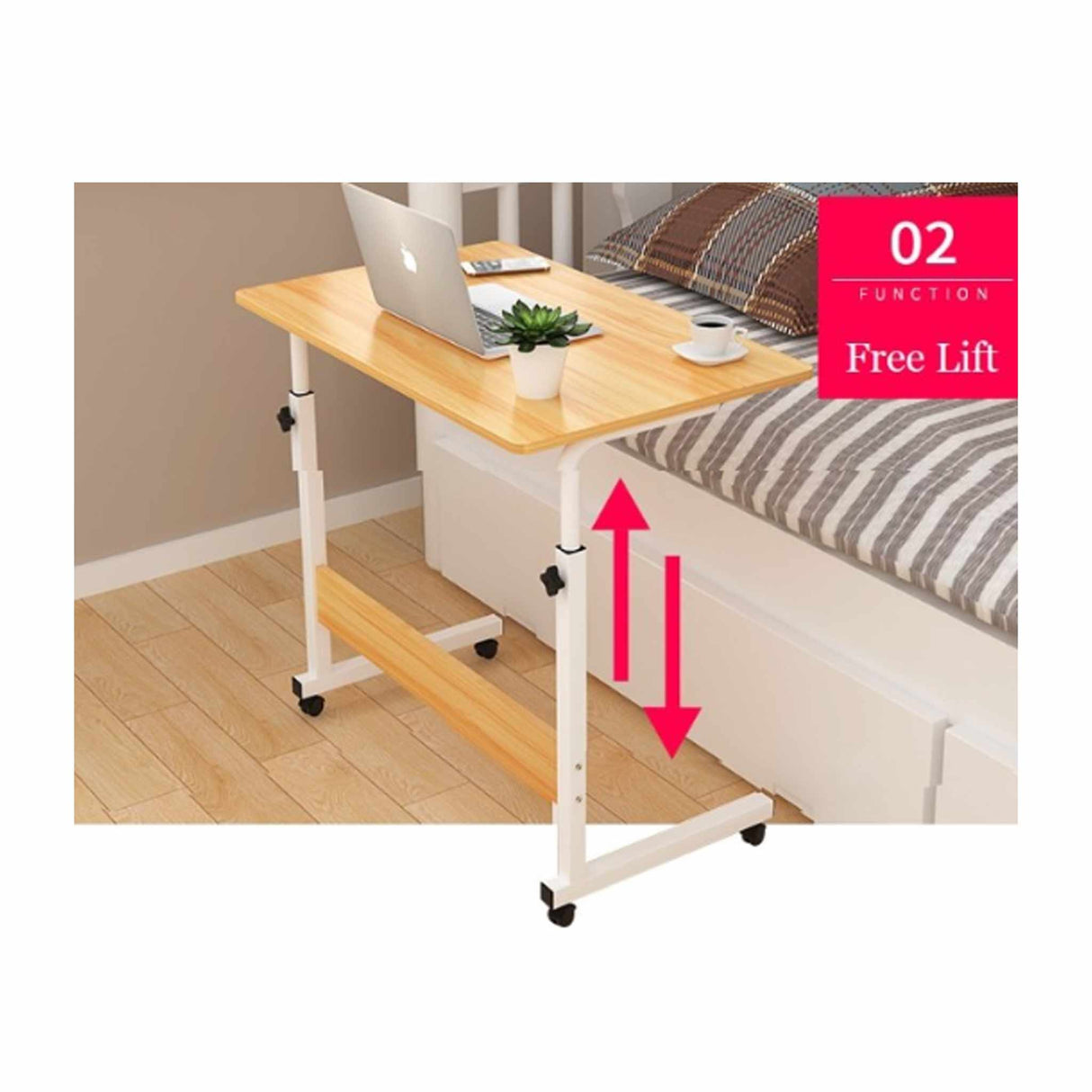 Height Adjustable Bed Study Table with Wheels - Portable Multipurpose Laptop Desk for Home, Office and Outdoor Use-Light Brown