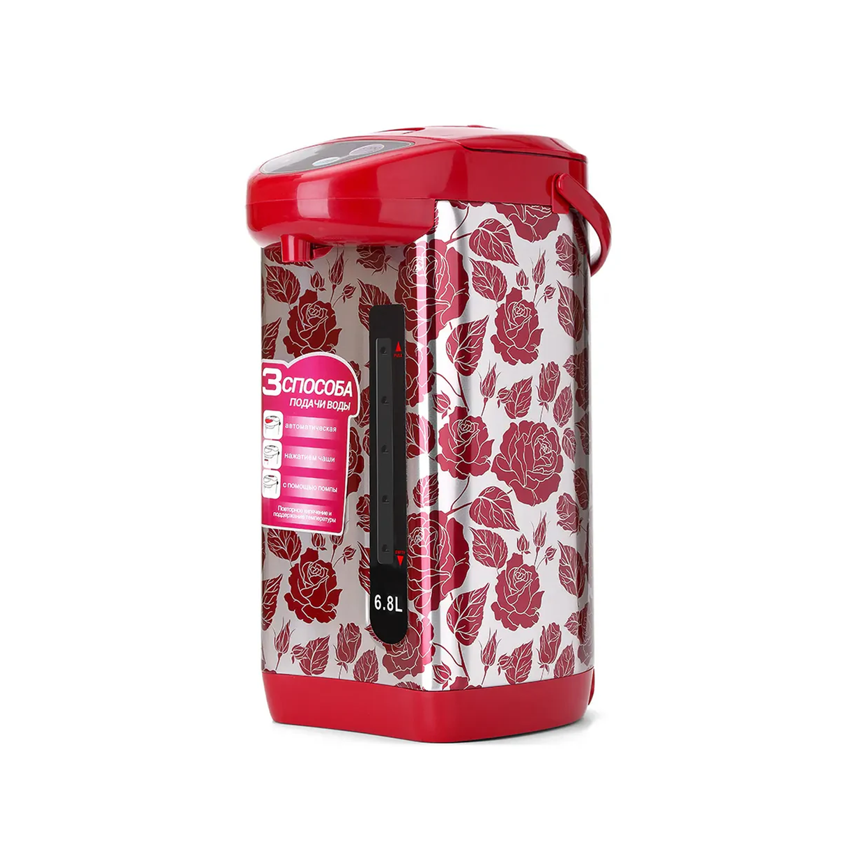 غلاية كهربائية من الستانلس ستيل بسعة كبيرة 6.8 لتر مع موزّع مشروبات ساخنة، حماية من الغليان الجاف ومؤشر ليد – بقدرة 800 واط