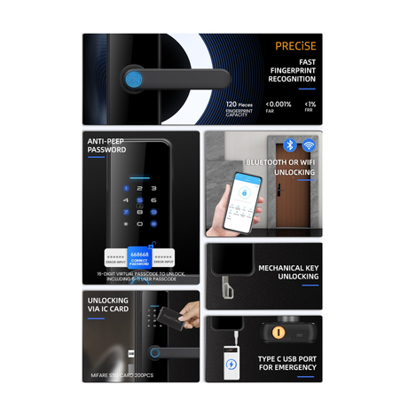 قفل TT سمارت عالي الجودة للأبواب الخشبية سي91 برو - اللون الفضي