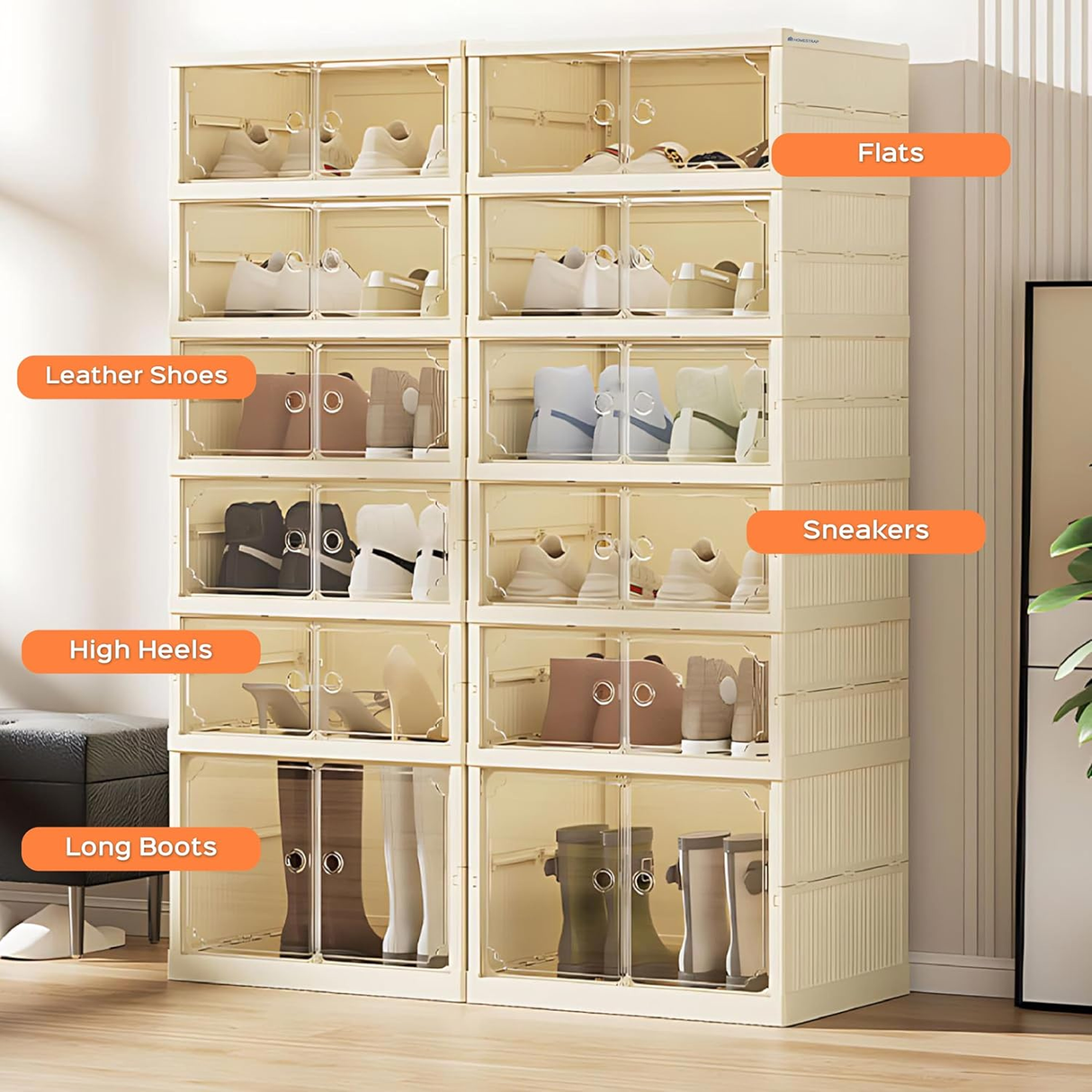 Foldable Double Door Shoe Organizer 6 Layers